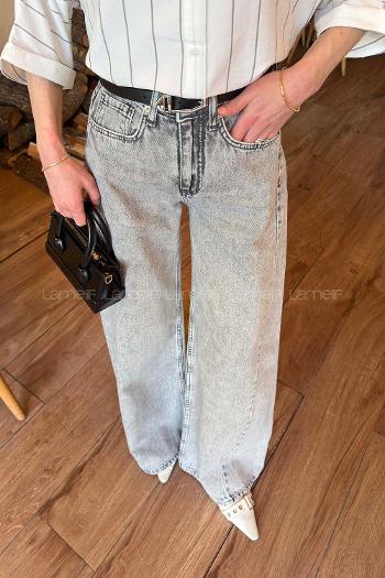 Lamelif Yüksek Bel Baggy Jean Açık Gri