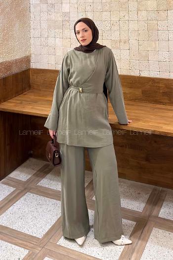 Lamelif Çapraz Kapama Bağlama Detaylı Takım Haki