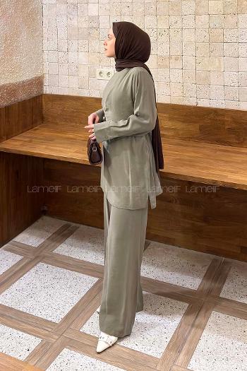 Lamelif Çapraz Kapama Bağlama Detaylı Takım Haki