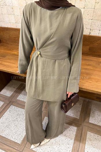 Lamelif Çapraz Kapama Bağlama Detaylı Takım Haki