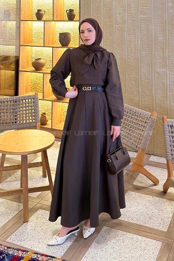 Lamelif Kravat Yaka Etekli Takım Acı Kahve