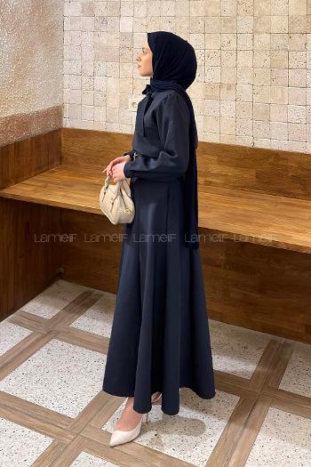 Lamelif Kravat Yaka Etekli Takım Lacivert