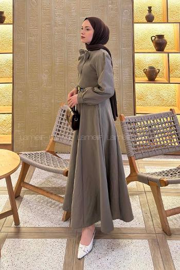 Lamelif Kravat Yaka Etekli Takım Vizonrengi