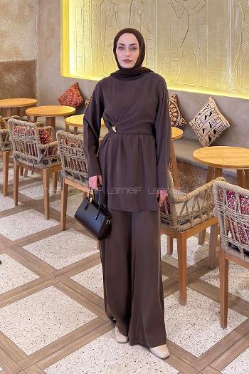 Lamelif Çapraz Kapama Bağlama Detaylı Takım Acı Kahve