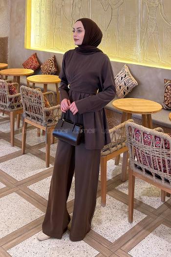 Lamelif Çapraz Kapama Bağlama Detaylı Takım Acı Kahve