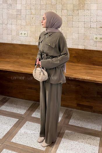 Lamelif Fermuarlı Modal Takım Haki