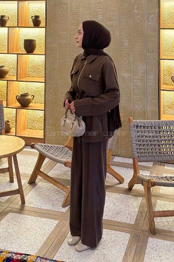 Lamelif Fermuarlı Modal Takım Kahverengi