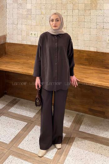 Bitter Brown Shirt Collar Long Arm Tensel Regular Trousers Comfortable Suit