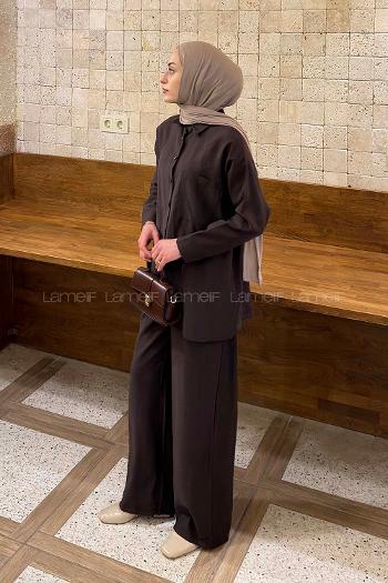 Bitter Brown Shirt Collar Long Arm Tensel Regular Trousers Comfortable Suit