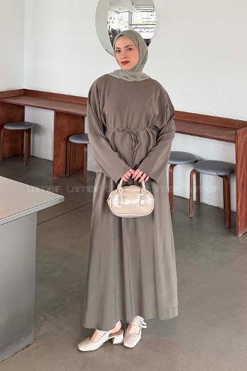 Lamelif Bağlama Detaylı Etekli Modal Takım Haki