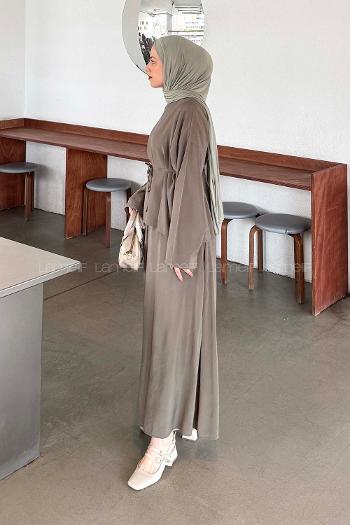 Lamelif Bağlama Detaylı Etekli Modal Takım Haki