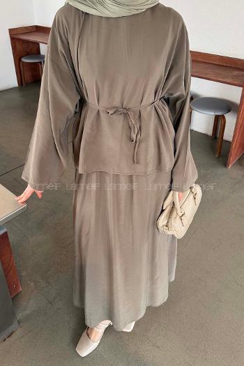 Lamelif Bağlama Detaylı Etekli Modal Takım Haki