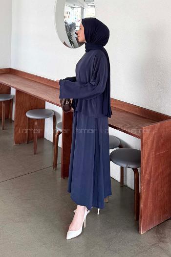 Lamelif Bağlama Detaylı Etekli Modal Takım Lacivert