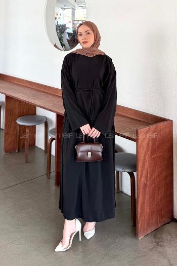 Lamelif Bağlama Detaylı Etekli Modal Takım Siyah