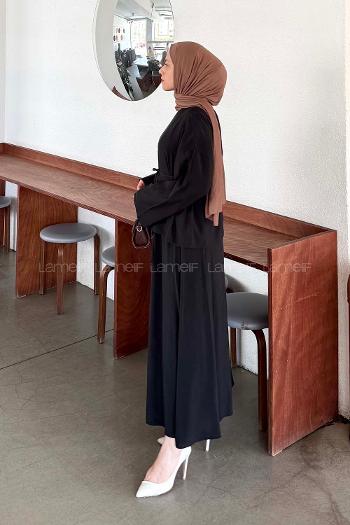 Lamelif Bağlama Detaylı Etekli Modal Takım Siyah
