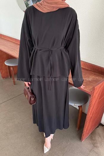 Lamelif Bağlama Detaylı Etekli Modal Takım Siyah