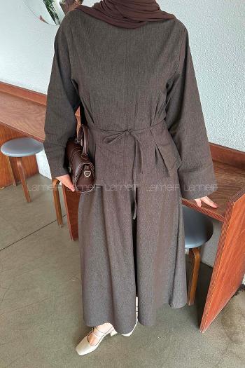 Bitter Brown Crew Neck Long Arm Denim Flare Suit