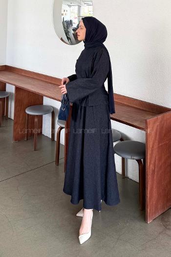 Denim Blue Crew Neck Long Arm Denim Flare Suit