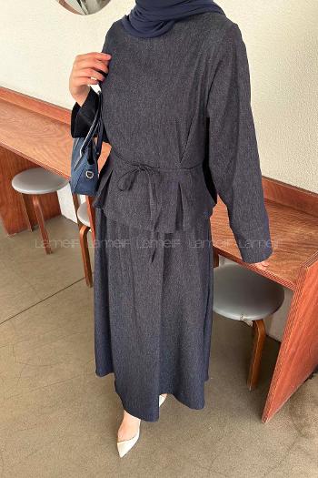 Denim Blue Crew Neck Long Arm Denim Flare Suit