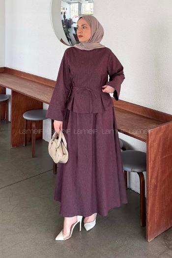 Plum Crew Neck Long Arm Denim Flare Suit