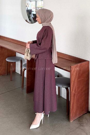 Plum Crew Neck Long Arm Denim Flare Suit