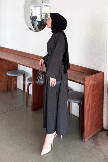 Black Crew Neck Long Arm Denim Flare Suit