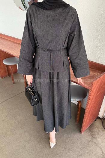 Black Crew Neck Long Arm Denim Flare Suit