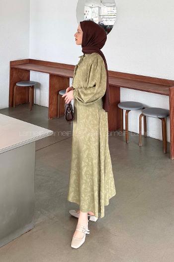 Lamelif Desenli Bağlama Detaylı Etekli Takım Haki