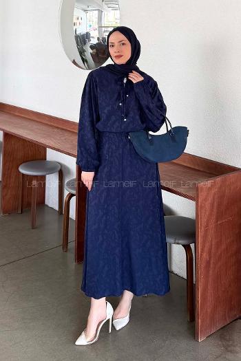 Lamelif Desenli Bağlama Detaylı Etekli Takım Lacivert