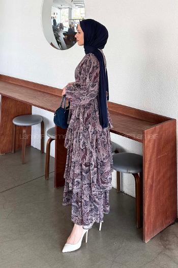 Claret Red Crew Neck Crepe Fabric Printed Dresess