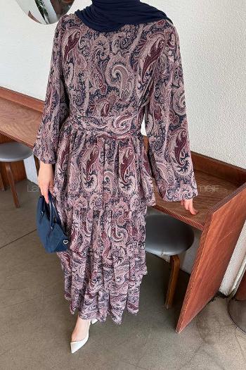 Claret Red Crew Neck Crepe Fabric Printed Dresess