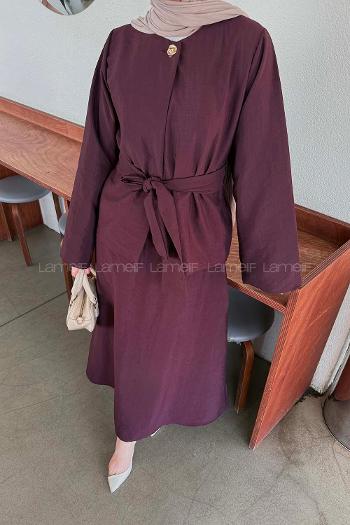 Lamelif Gold Düğmeli Etekli Takım Mürdüm