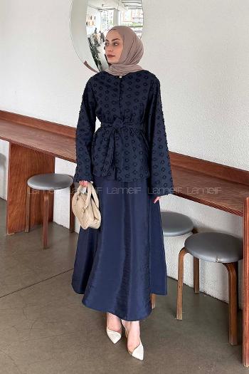 Lamelif Kabartma Nakış İşlemeli Takım Lacivert