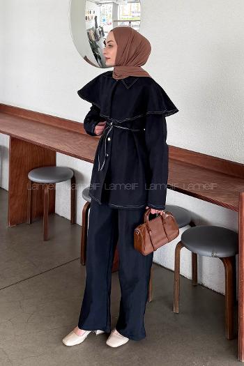 Navy Blue Shirt Collar Long Arm Crepe Fabric Regular Trousers Comfortable Suit