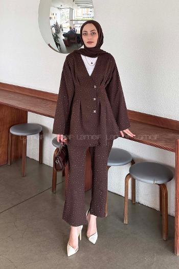 Bitter Brown V Neck Long Arm Cotton Regular Trousers Comfortable Suit