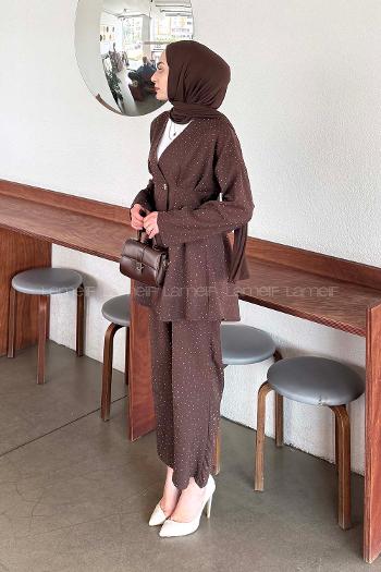 Bitter Brown V Neck Long Arm Cotton Regular Trousers Comfortable Suit