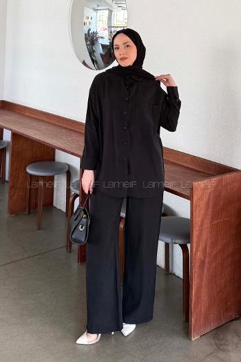 Lamelif Tensel Cep Detaylı Takım Siyah