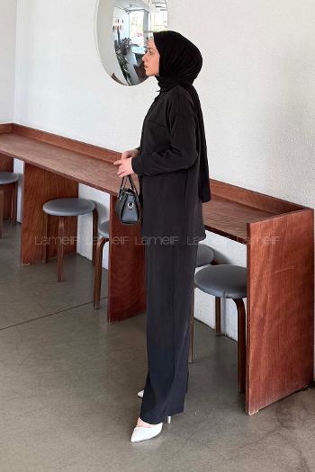 Lamelif Tensel Cep Detaylı Takım Siyah