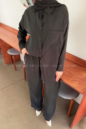 Lamelif Tensel Cep Detaylı Takım Siyah