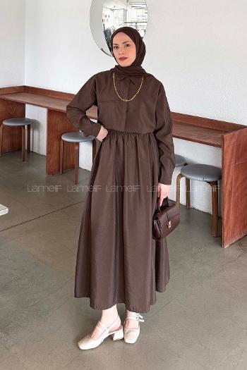 Bitter Brown Shirt Collar Long Arm With Necklace Ayrobin Regular Trousers Flare Suit