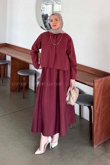 Lamelif Zincir Detaylı Etekli Takım Bordo