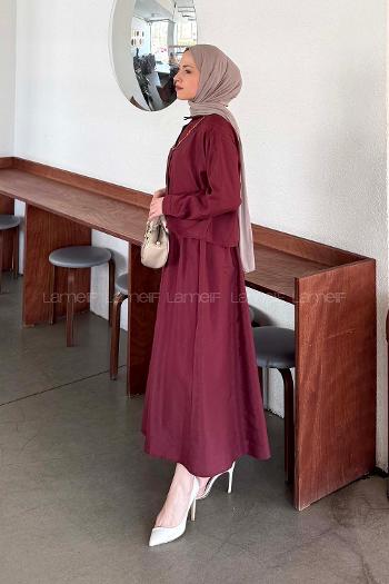 Lamelif Zincir Detaylı Etekli Takım Bordo