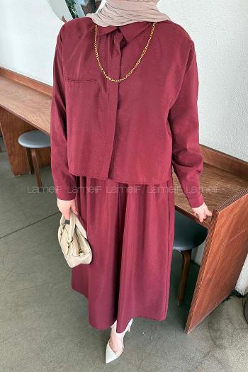 Lamelif Zincir Detaylı Etekli Takım Bordo