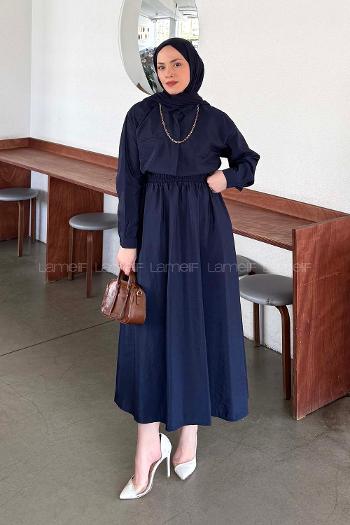 Lamelif Zincir Detaylı Etekli Takım Lacivert