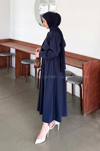 Lamelif Zincir Detaylı Etekli Takım Lacivert