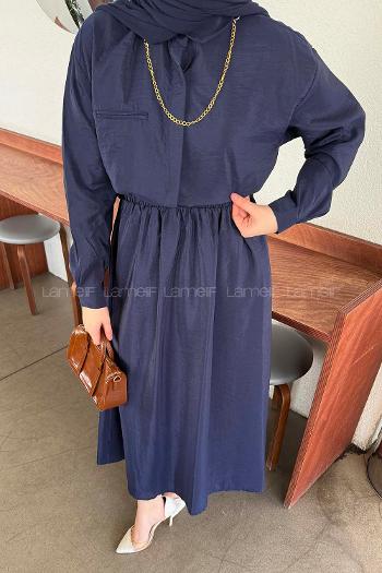 Lamelif Zincir Detaylı Etekli Takım Lacivert