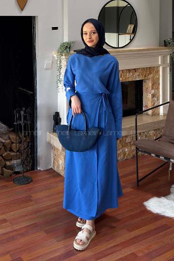 Saxe Crew Neck Long Arm Viscose Fabric Flared Skirt Suit