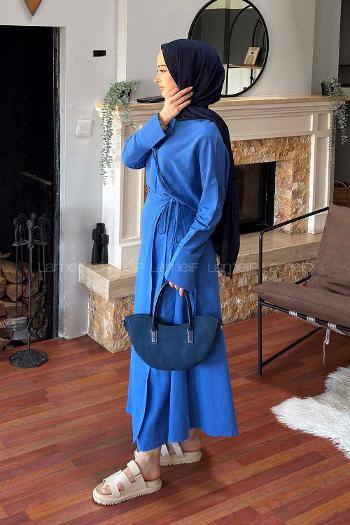 Saxe Crew Neck Long Arm Viscose Fabric Flared Skirt Suit