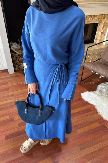 Saxe Crew Neck Long Arm Viscose Fabric Flared Skirt Suit