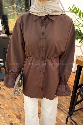 Bitter Brown Shirt Collar Long Arm Cotton Shirt